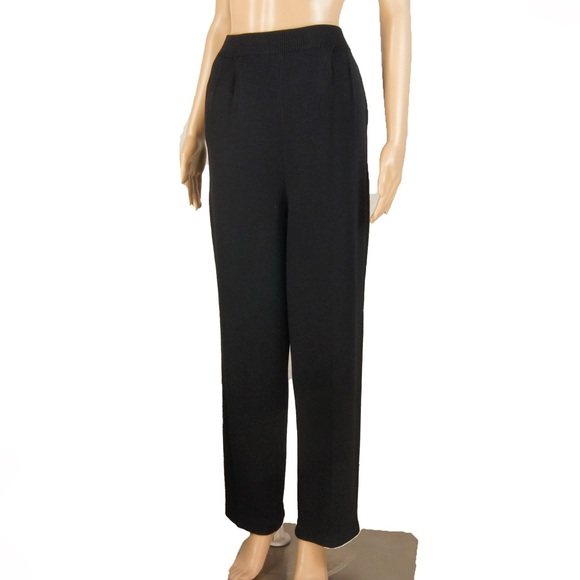 Vintage St. John Black Wool Knit High Rise Stretch Waist Leg Trouser Pants - Picture 1 of 5